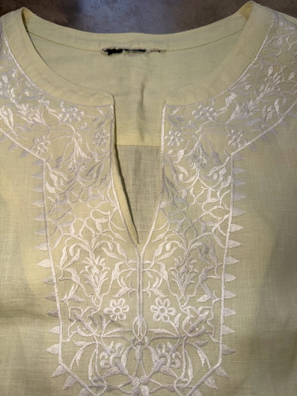 Jones New York 100% Linen Embroidered Tunic Top Swim Coverup Yellow - Size M - Picture 3 of 11